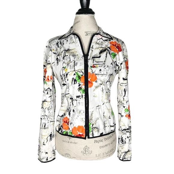 Maggy London | Women | Sketch Art Floral Lightweight Zip Up Jacket | Size 4 - Picture 1 of 9